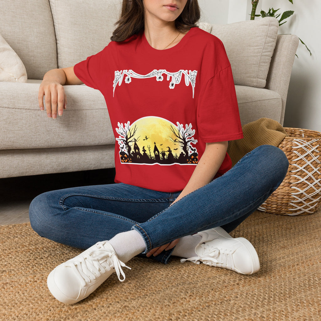 Halloween Moon Silhouette T-Shirt — Spooky Graveyard Pumpkin Scene