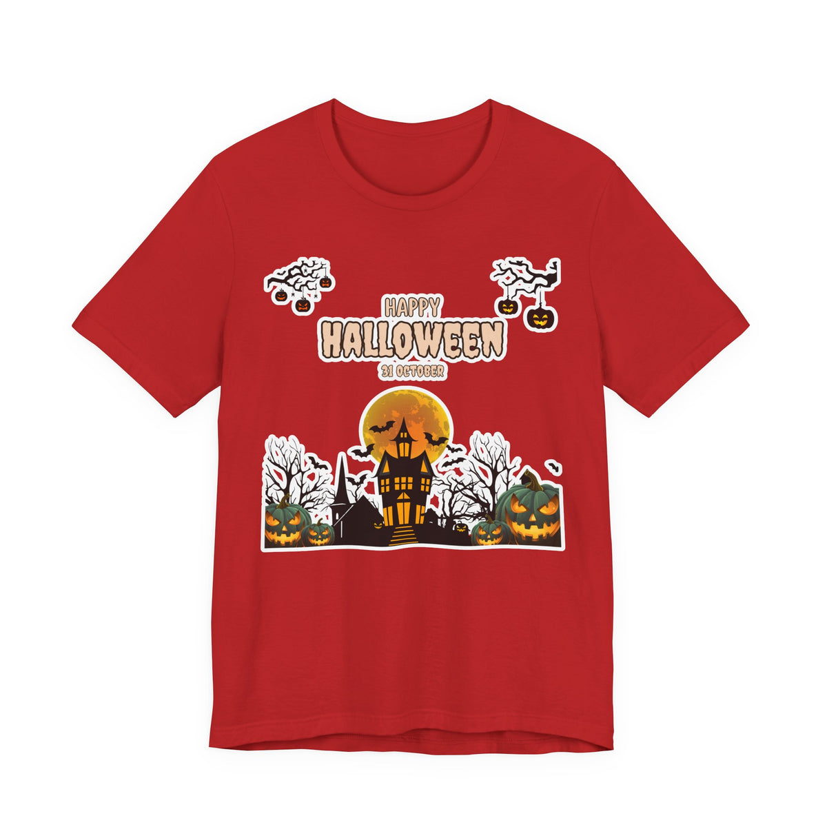 Halloween Haunted House T-Shirt — "Happy Halloween" Pumpkin Spooky Tee