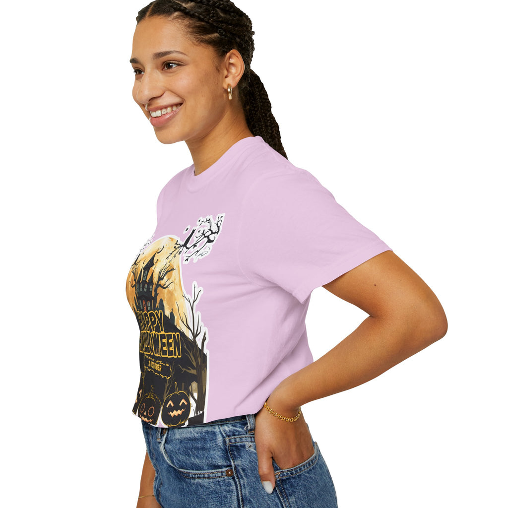 Halloween Haunted House T-Shirt — "Happy Halloween" Pumpkin Graphic Tee