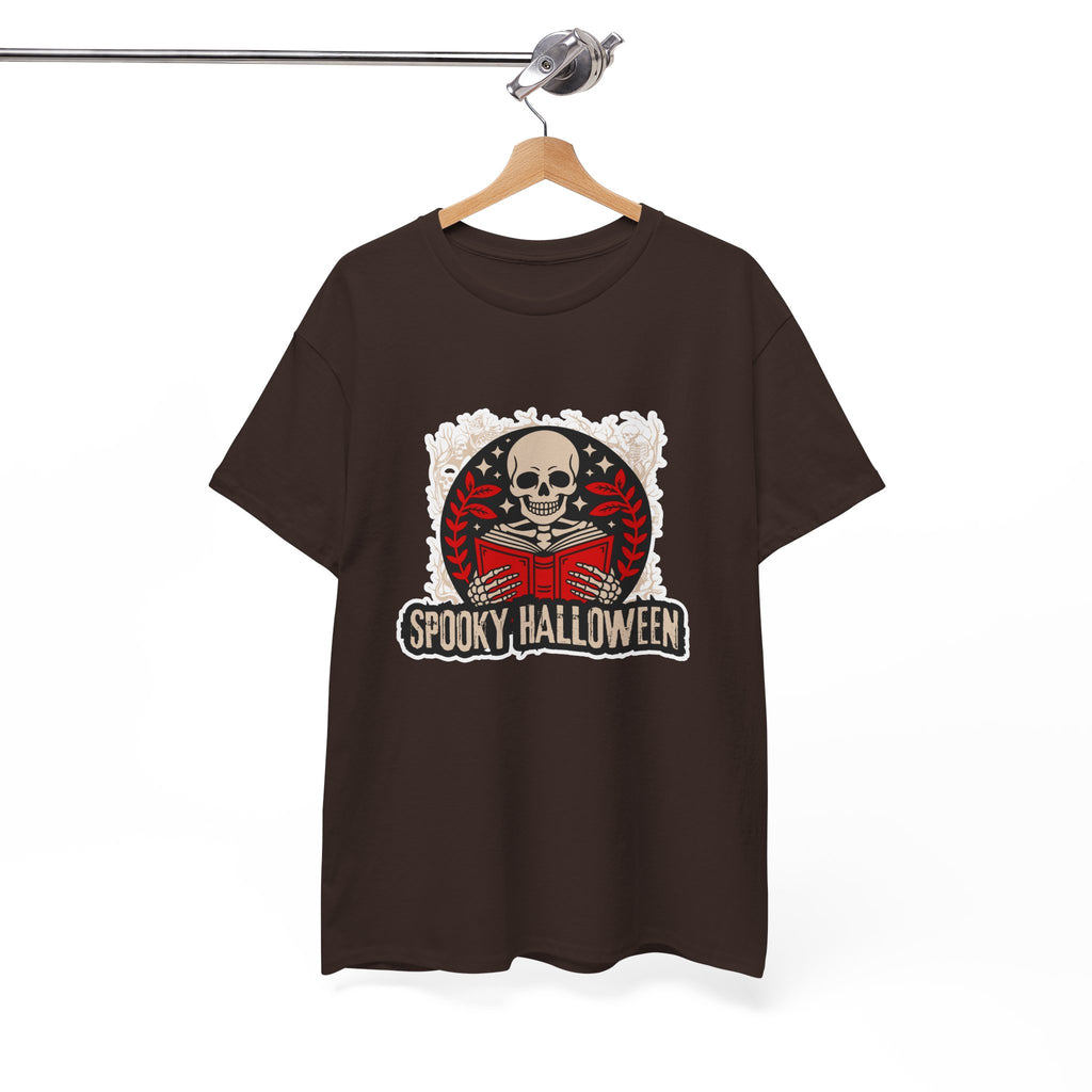 Spooky Halloween Skull Tee — Vintage Skeleton Reading Book Halloween T-Shirt