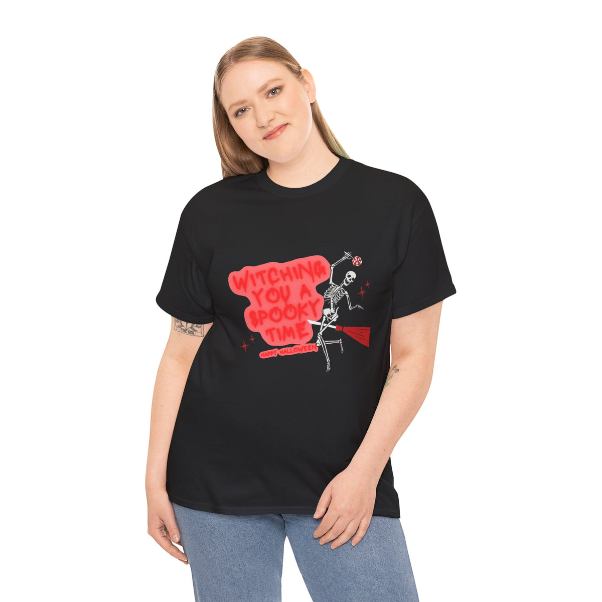 Skeleton 'Witching You a Spooky Time' Halloween T-Shirt