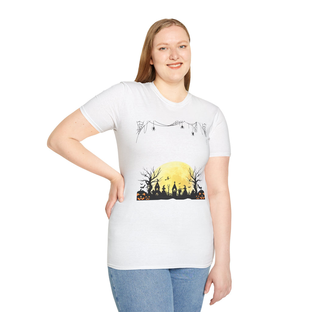 Halloween Moon Silhouette T-Shirt — Spooky Graveyard Pumpkin Scene