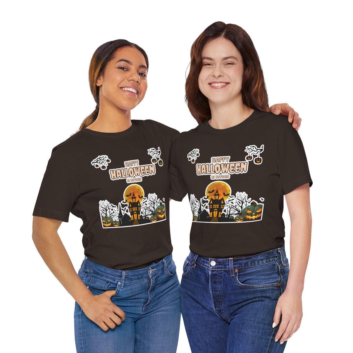 Halloween Haunted House T-Shirt — "Happy Halloween" Pumpkin Spooky Tee