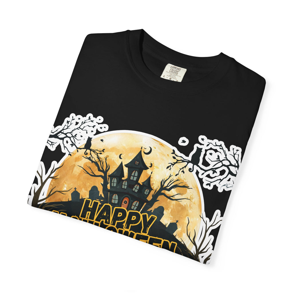 Halloween Haunted House T-Shirt — "Happy Halloween" Pumpkin Graphic Tee