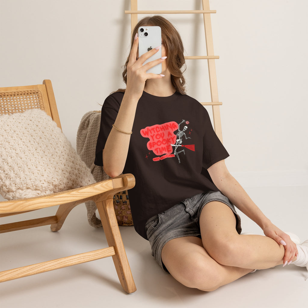 Skeleton 'Witching You a Spooky Time' Halloween T-Shirt