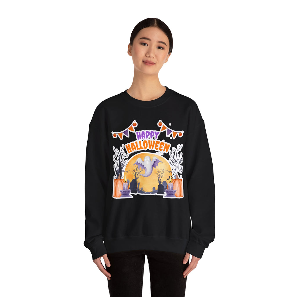 Happy Halloween Crewneck Sweatshirt — Cute Ghost Pumpkin Halloween Sweater