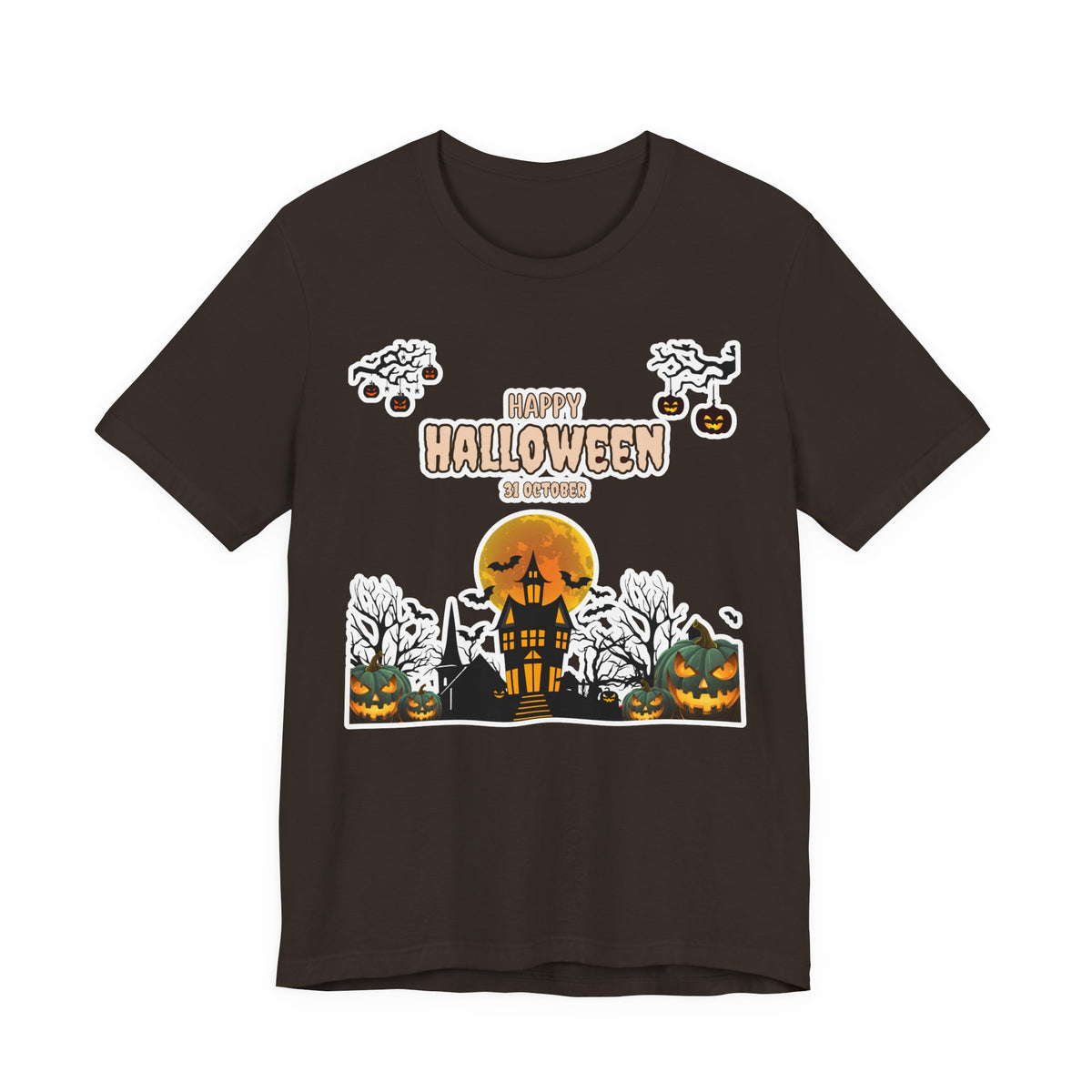 Halloween Haunted House T-Shirt — "Happy Halloween" Pumpkin Spooky Tee