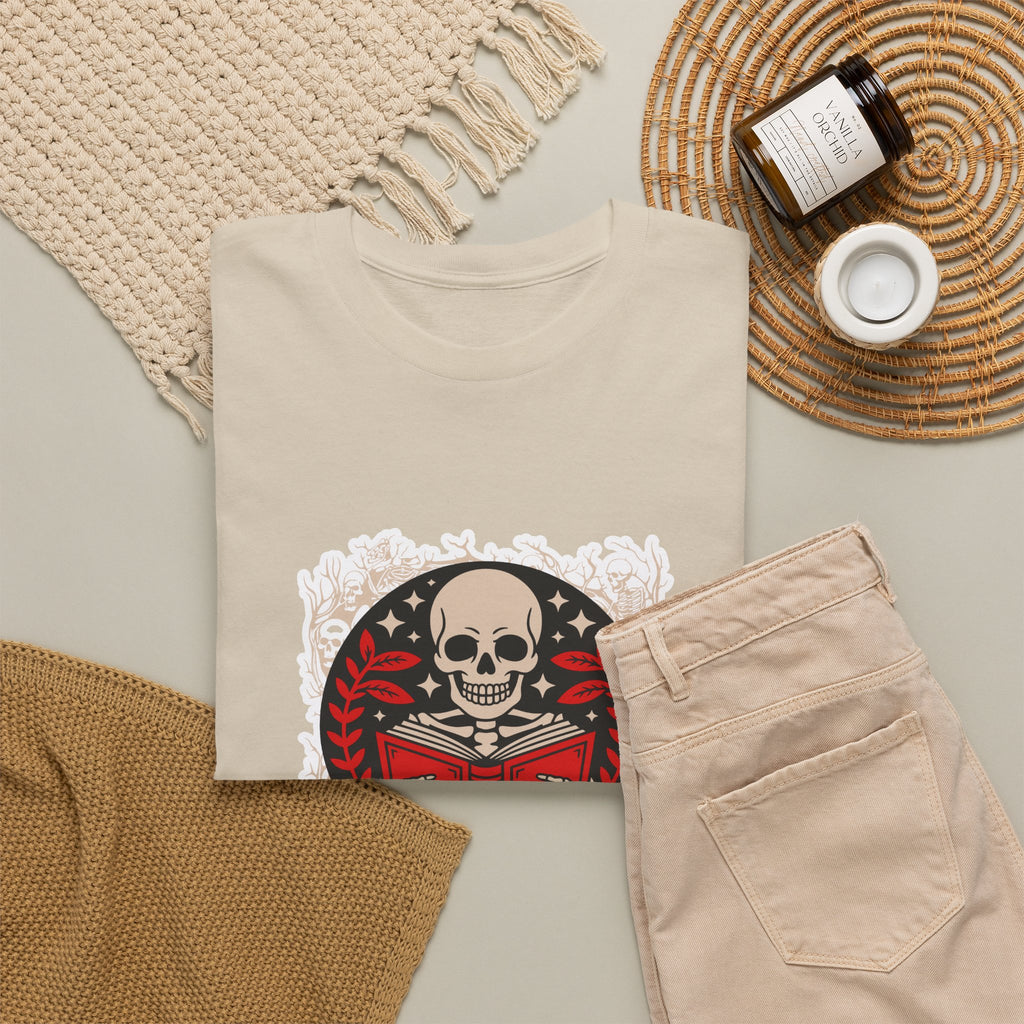 Spooky Halloween Skull Tee — Vintage Skeleton Reading Book Halloween T-Shirt