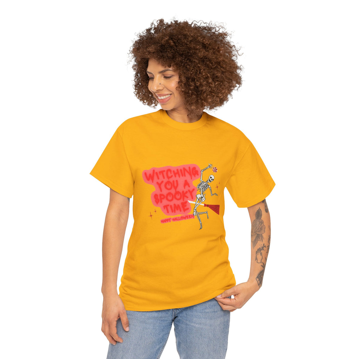 Skeleton 'Witching You a Spooky Time' Halloween T-Shirt