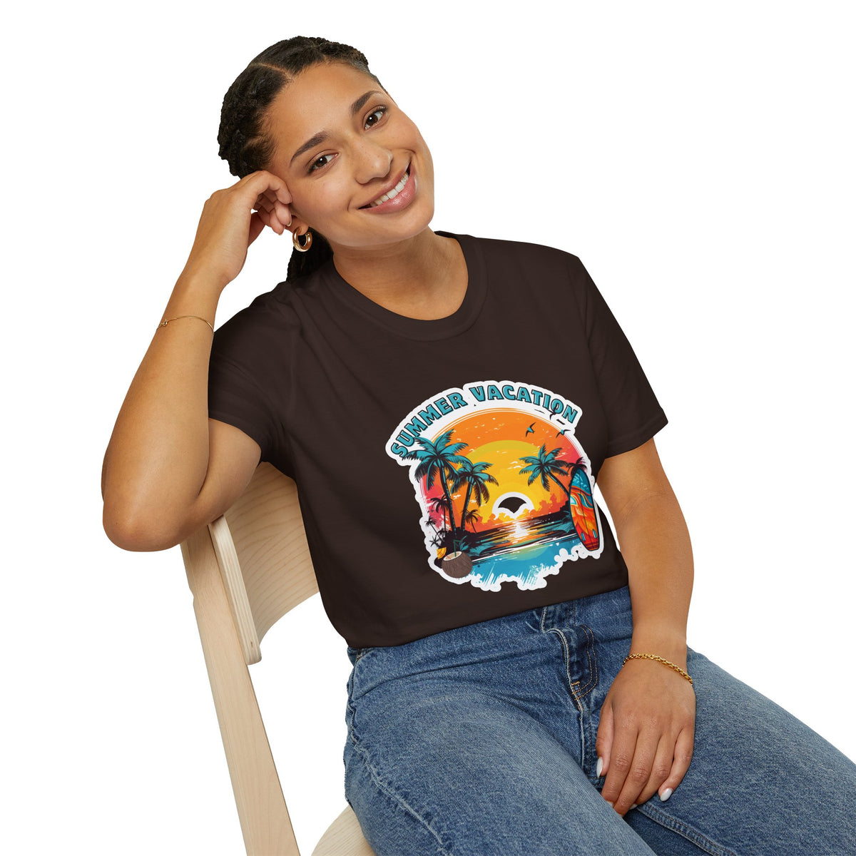 Summer Vacation T-Shirt – Tropical Sunset Surf Graphic