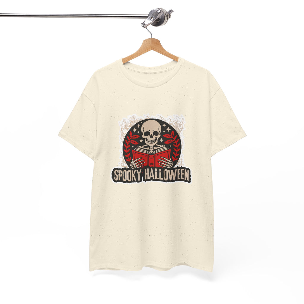 Spooky Halloween Skull Tee — Vintage Skeleton Reading Book Halloween T-Shirt