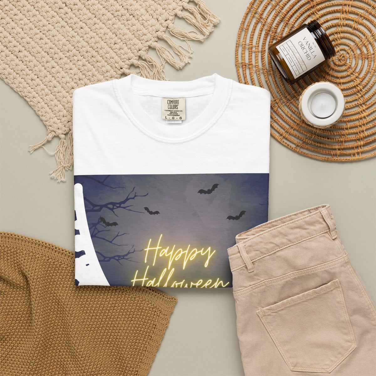 Halloween Night T-Shirt — "Happy Halloween" Haunted Graveyard Design