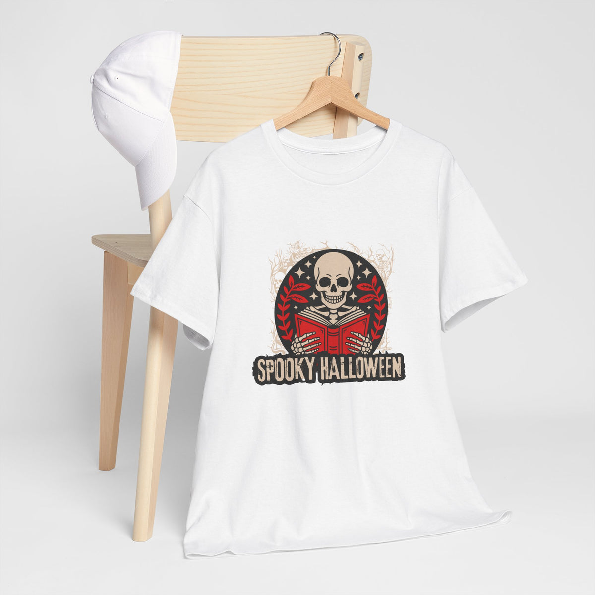 Spooky Halloween Skull Tee — Vintage Skeleton Reading Book Halloween T-Shirt