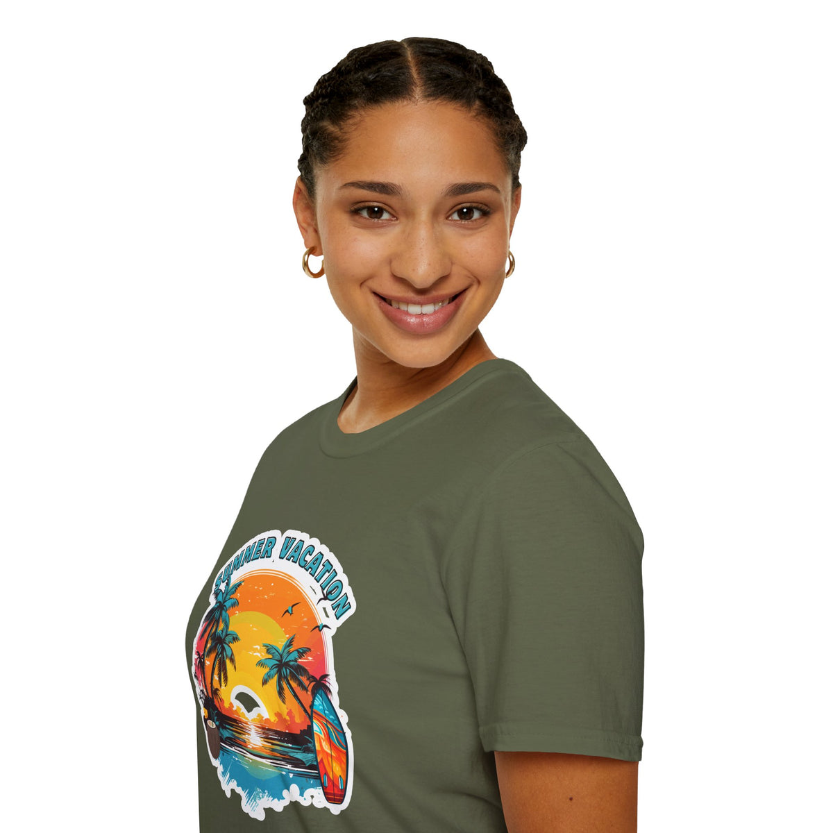 Summer Vacation T-Shirt – Tropical Sunset Surf Graphic
