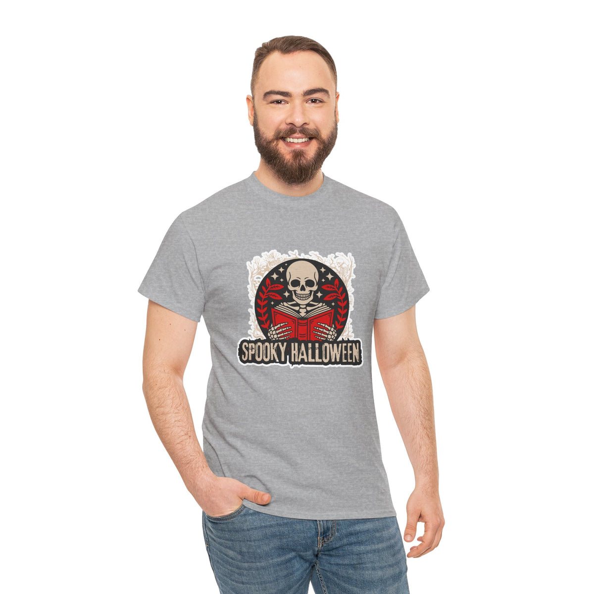 Spooky Halloween Skull Tee — Vintage Skeleton Reading Book Halloween T-Shirt