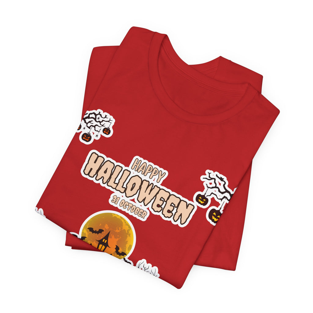 Halloween Haunted House T-Shirt — "Happy Halloween" Pumpkin Spooky Tee