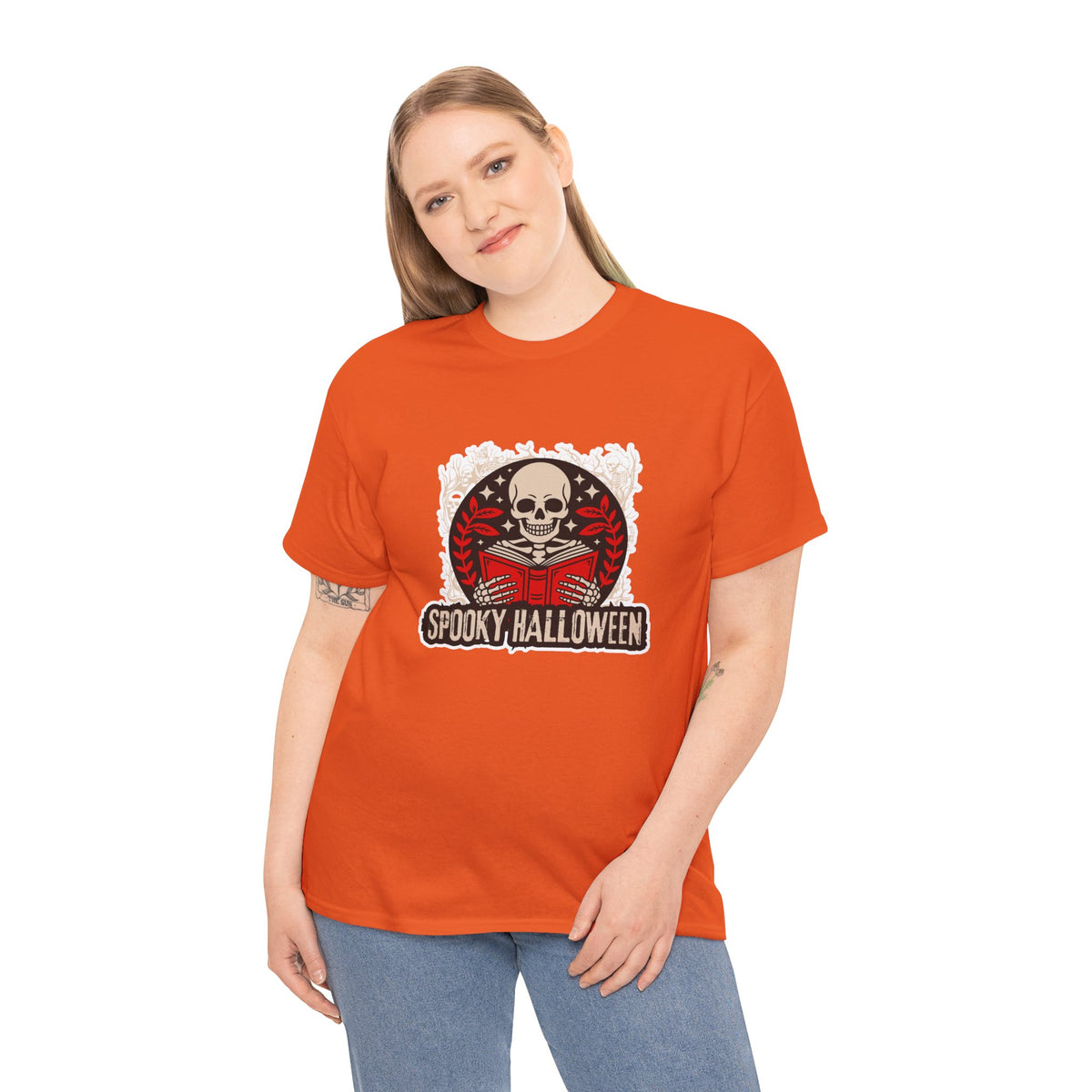Spooky Halloween Skull Tee — Vintage Skeleton Reading Book Halloween T-Shirt