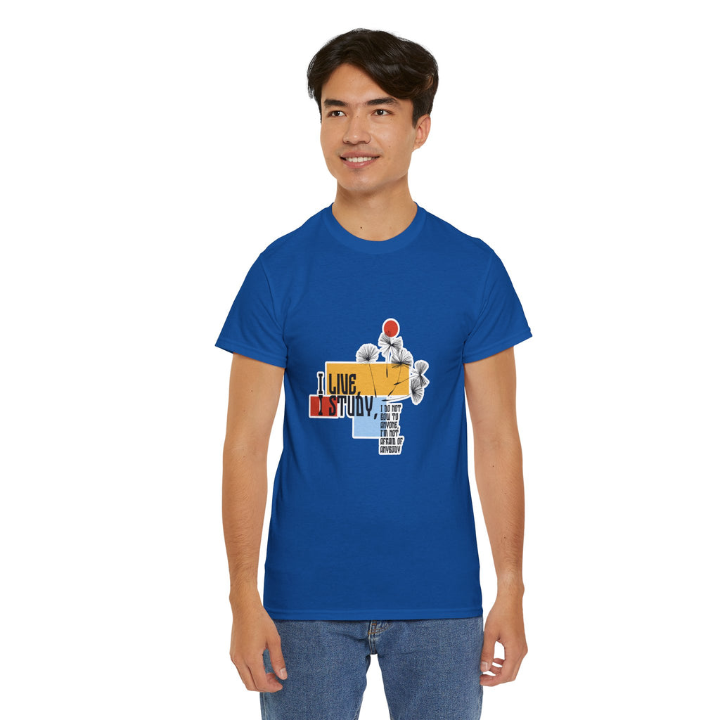 T-Shirt — I Live, I Study Graphic Tee (Minimalist Floral Collage)