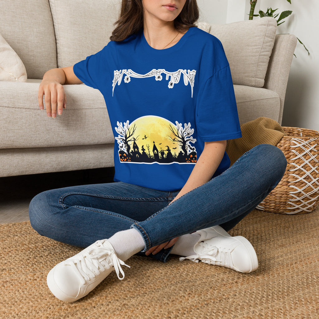 Halloween Moon Silhouette T-Shirt — Spooky Graveyard Pumpkin Scene