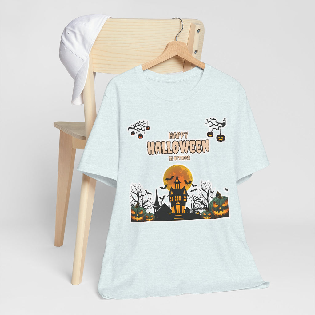 Halloween Haunted House T-Shirt — "Happy Halloween" Pumpkin Spooky Tee