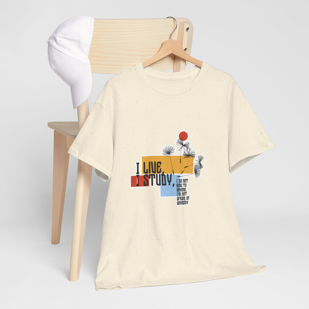 T-Shirt — I Live, I Study Graphic Tee (Minimalist Floral Collage)