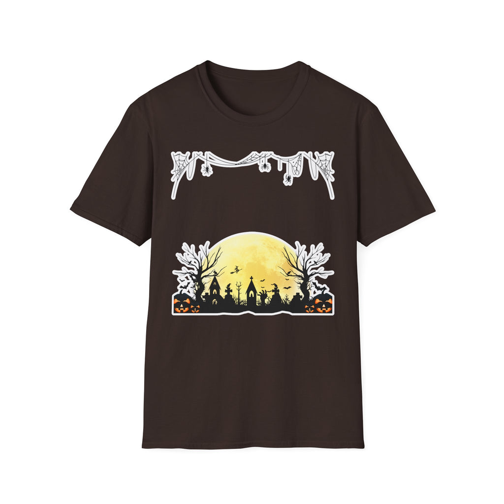 Halloween Moon Silhouette T-Shirt — Spooky Graveyard Pumpkin Scene