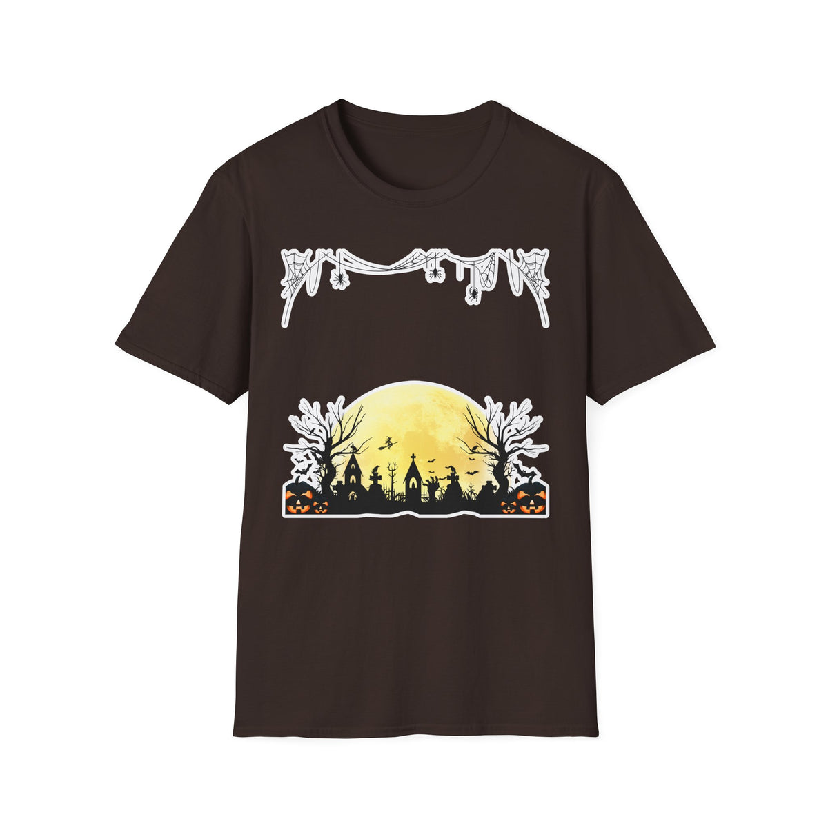 Halloween Moon Silhouette T-Shirt — Spooky Graveyard Pumpkin Scene