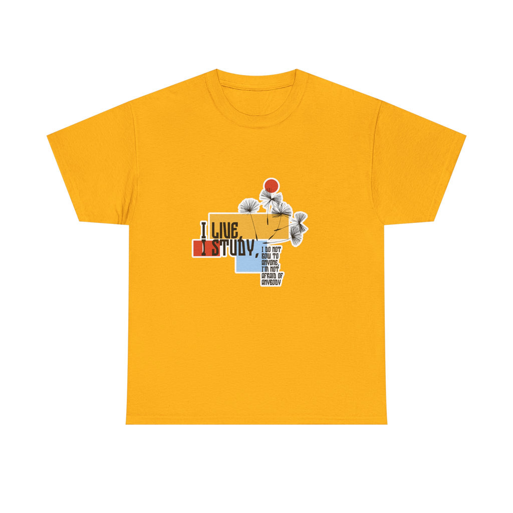 T-Shirt — I Live, I Study Graphic Tee (Minimalist Floral Collage)