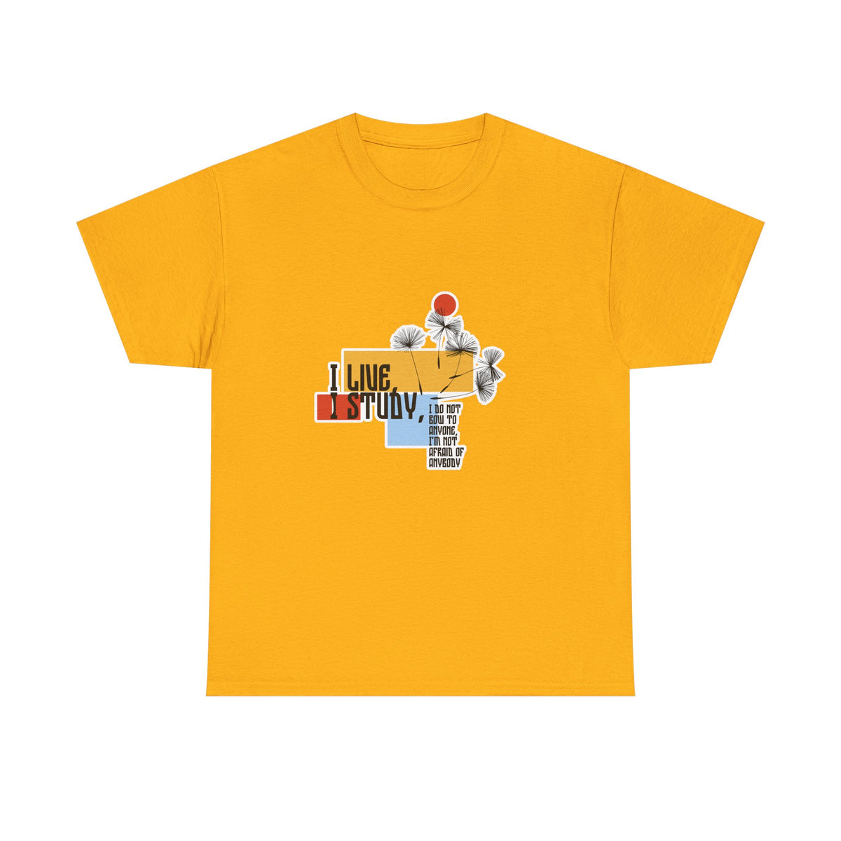 T-Shirt — I Live, I Study Graphic Tee (Minimalist Floral Collage)