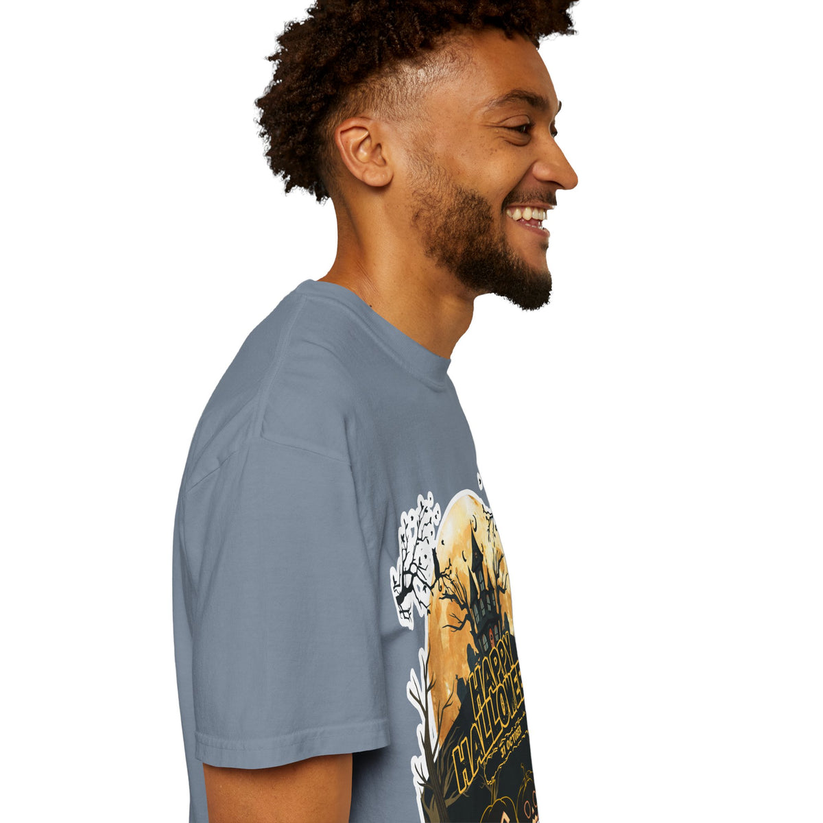 Halloween Haunted House T-Shirt — "Happy Halloween" Pumpkin Graphic Tee