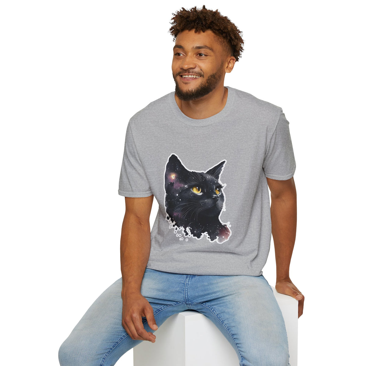 Galaxy Black Cat T-Shirt — Cosmic Cat Portrait Tee