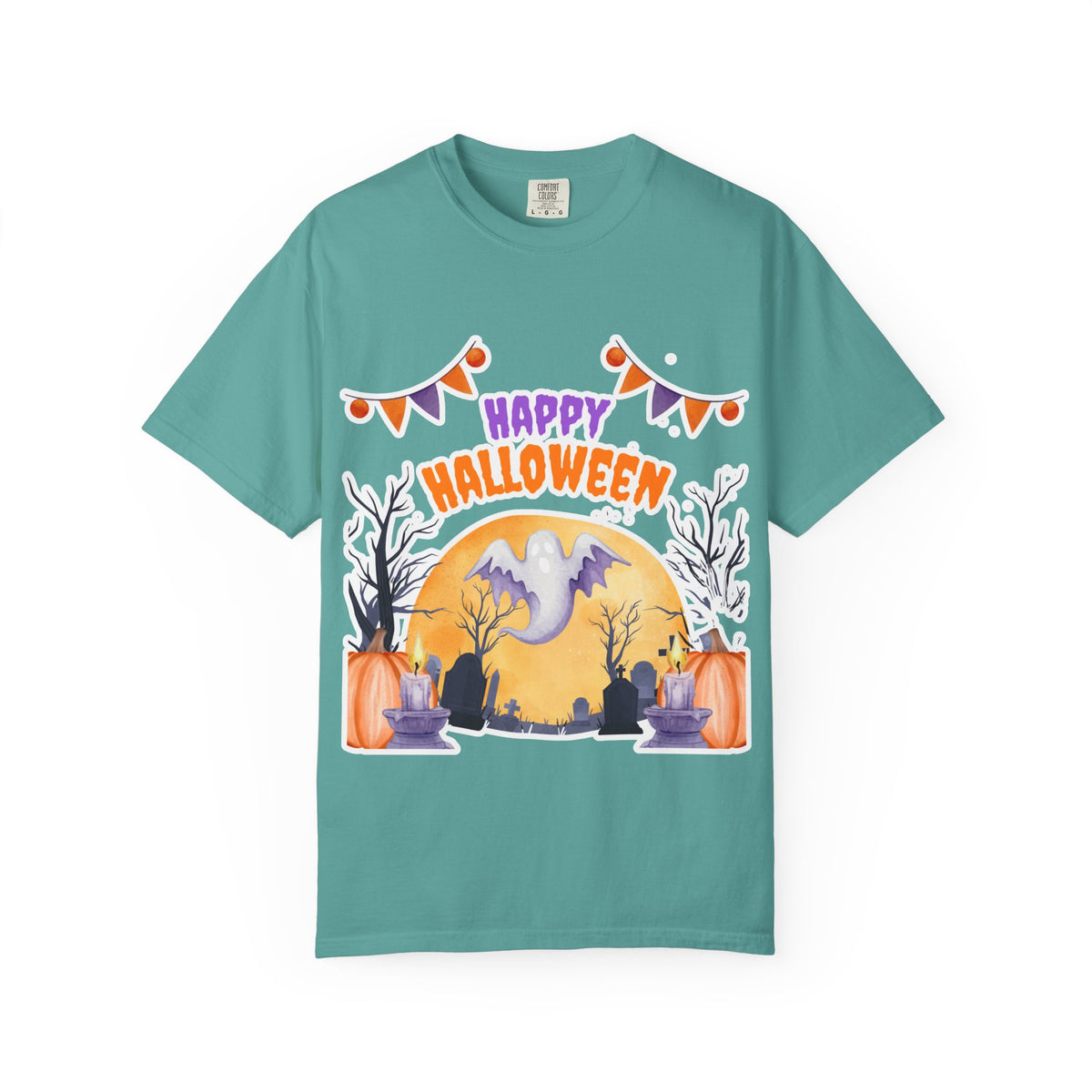 Happy Halloween T-Shirt — Ghost, Pumpkins & Graveyard Halloween Tee