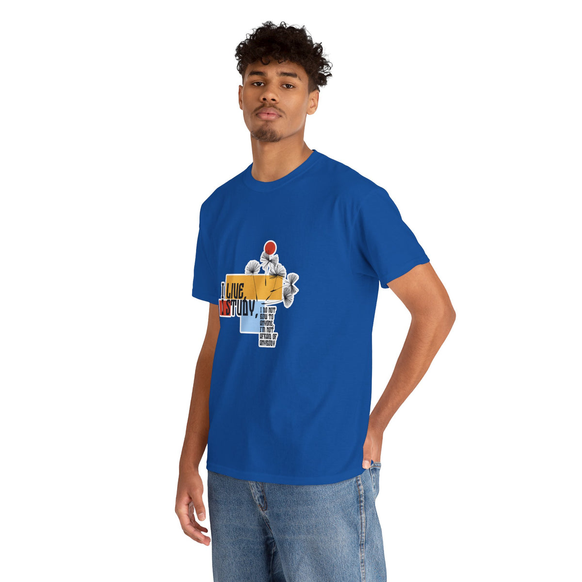 T-Shirt — I Live, I Study Graphic Tee (Minimalist Floral Collage)