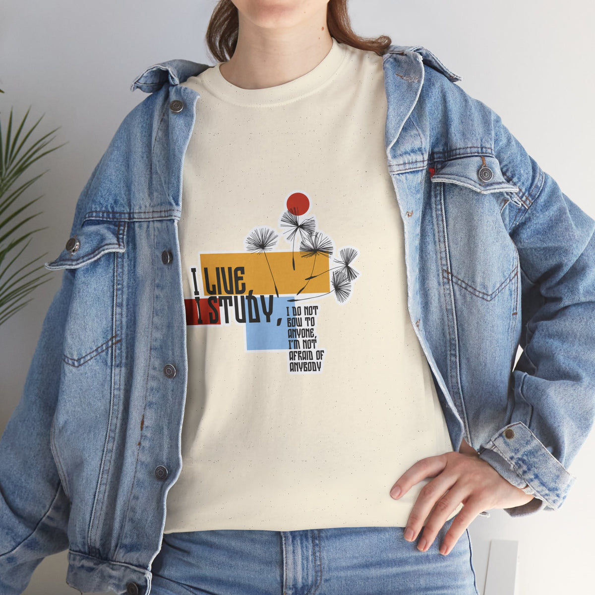 T-Shirt — I Live, I Study Graphic Tee (Minimalist Floral Collage)