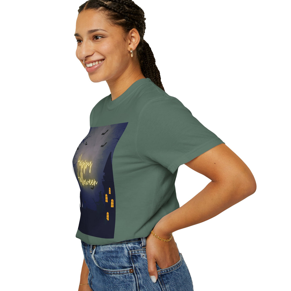 Halloween Night T-Shirt — "Happy Halloween" Haunted Graveyard Design