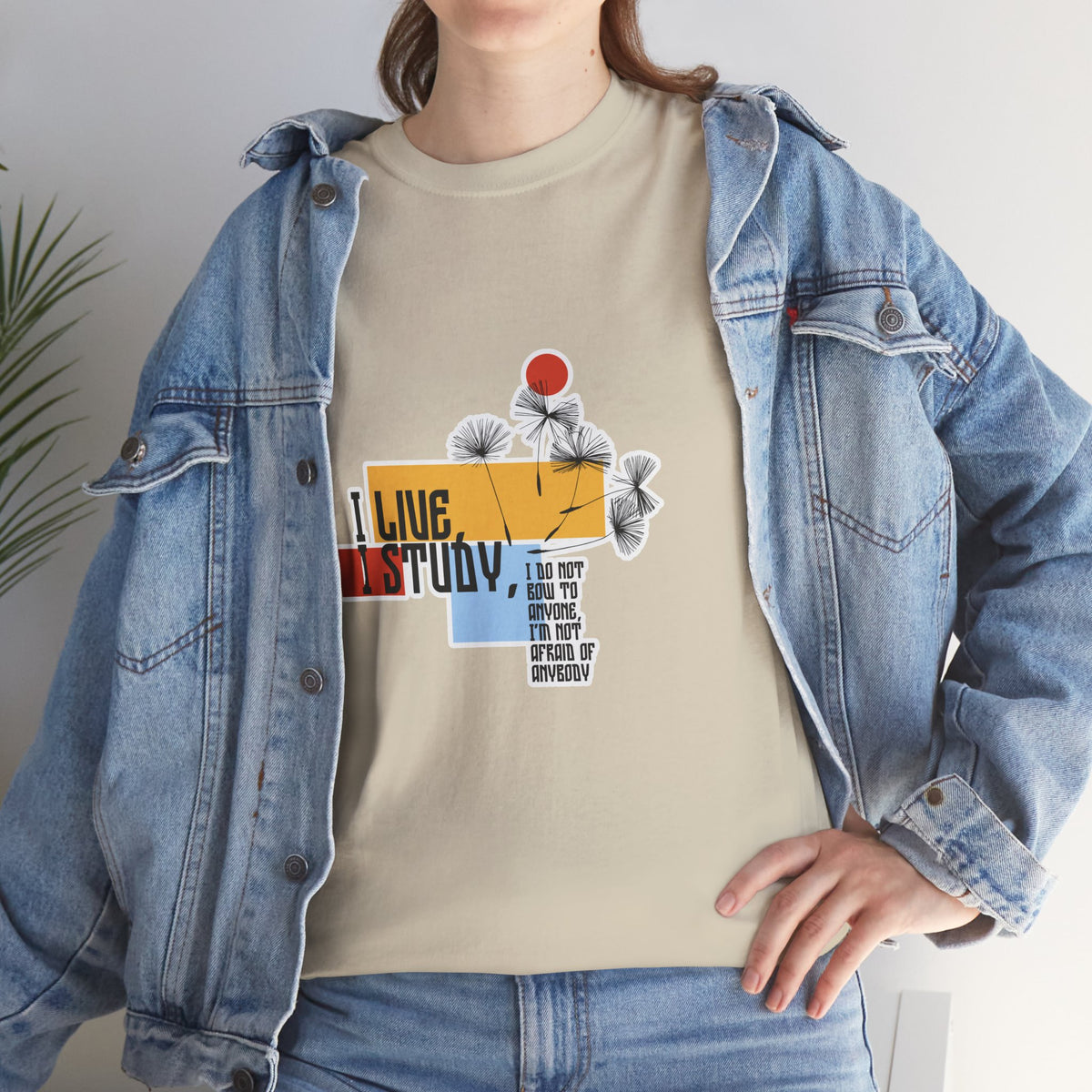 T-Shirt — I Live, I Study Graphic Tee (Minimalist Floral Collage)