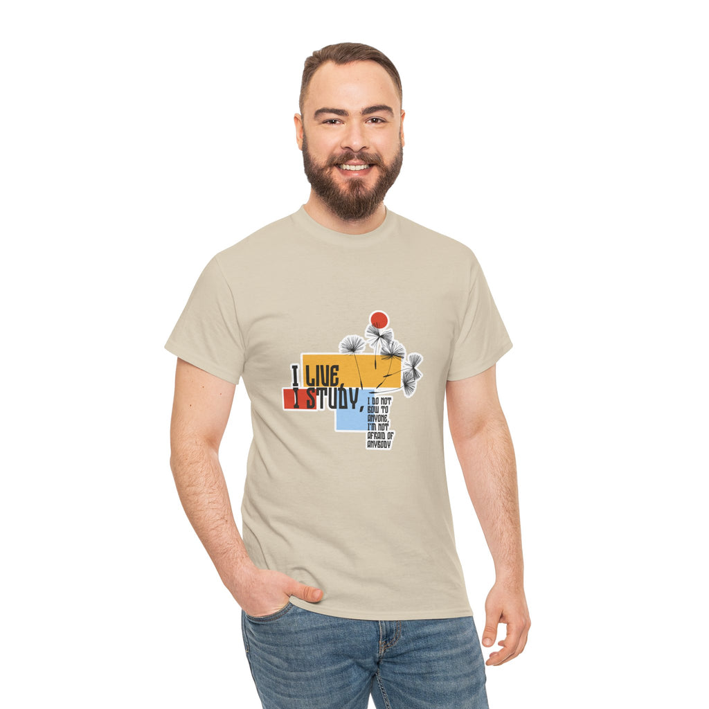 T-Shirt — I Live, I Study Graphic Tee (Minimalist Floral Collage)
