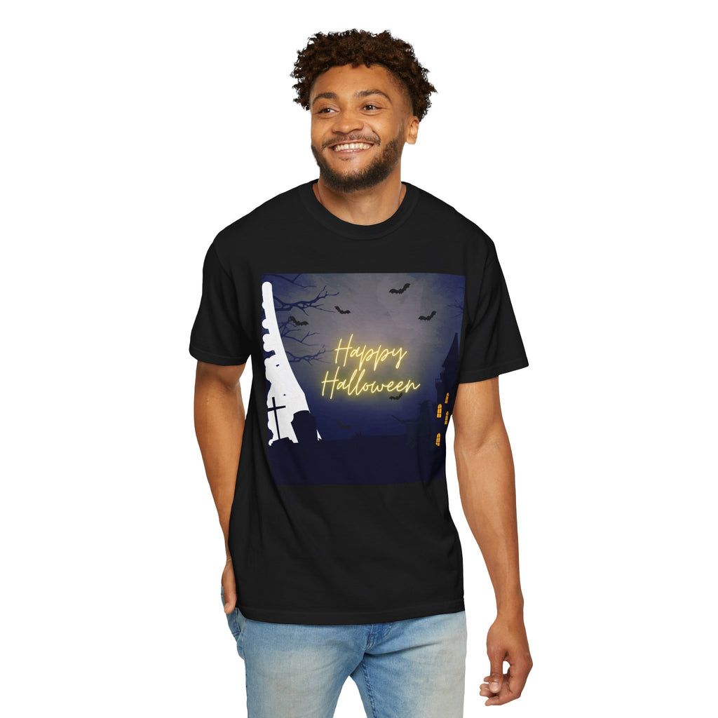 Halloween Night T-Shirt — "Happy Halloween" Haunted Graveyard Design