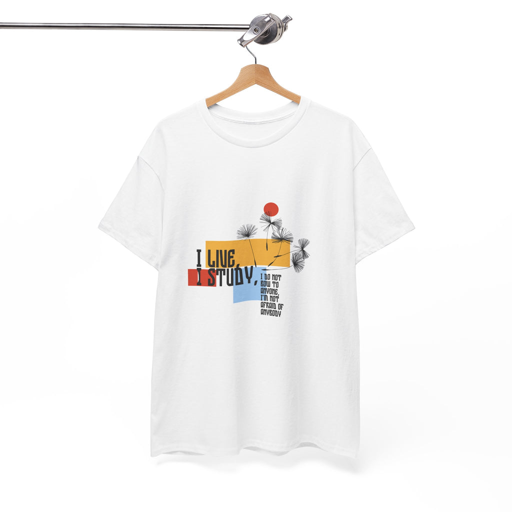 T-Shirt — I Live, I Study Graphic Tee (Minimalist Floral Collage)