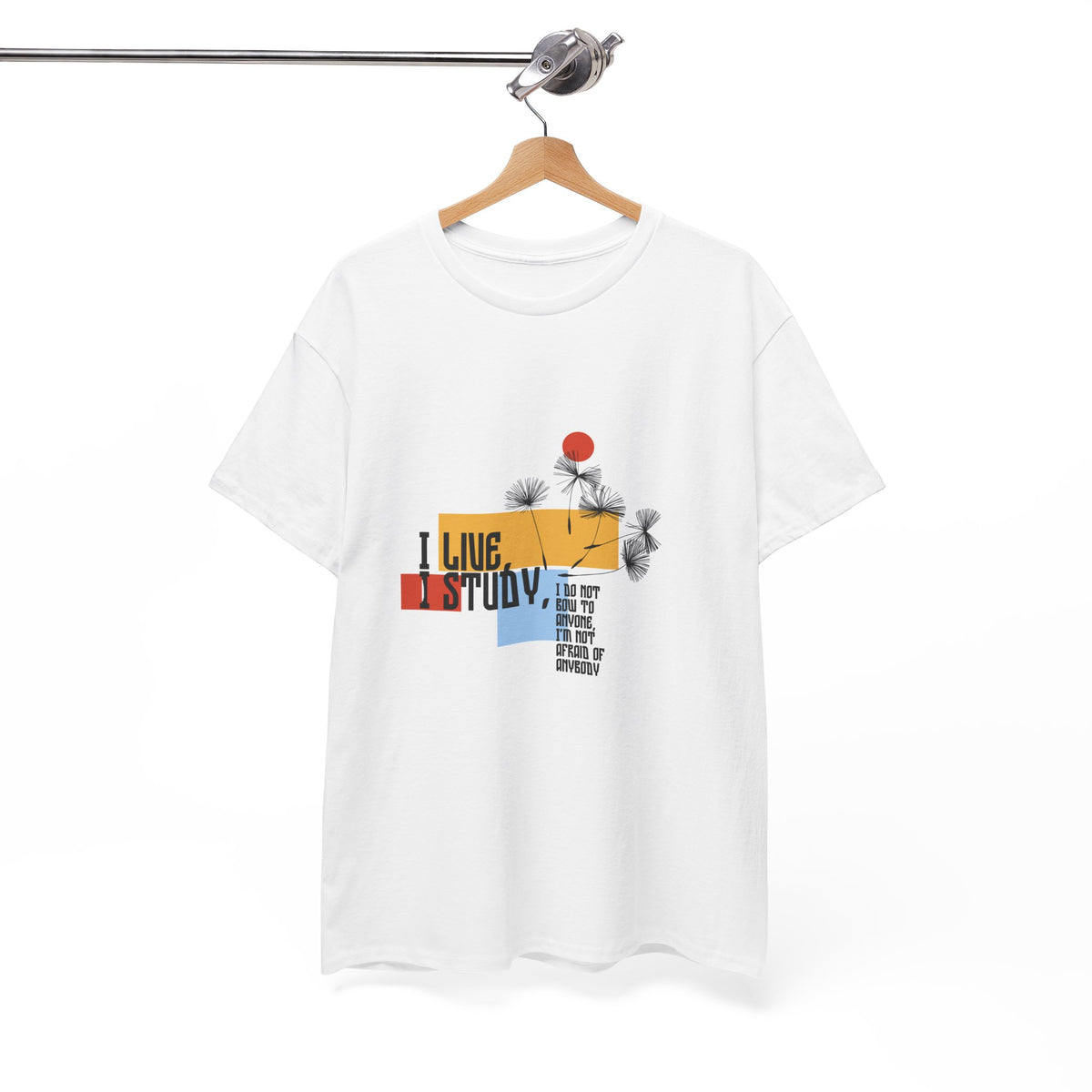 T-Shirt — I Live, I Study Graphic Tee (Minimalist Floral Collage)