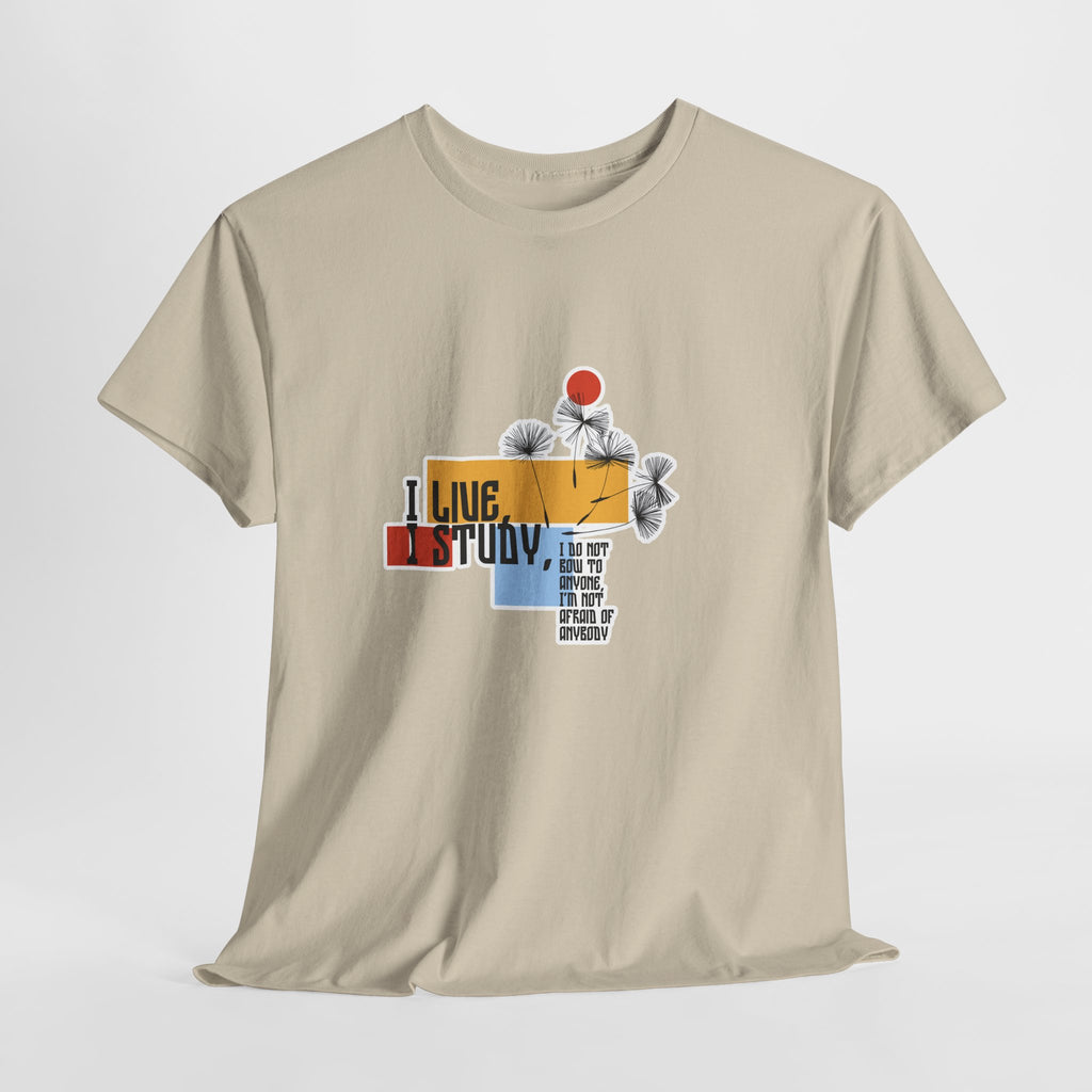 T-Shirt — I Live, I Study Graphic Tee (Minimalist Floral Collage)