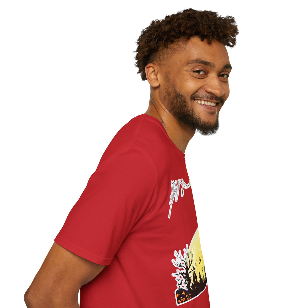 Halloween Moon Silhouette T-Shirt — Spooky Graveyard Pumpkin Scene