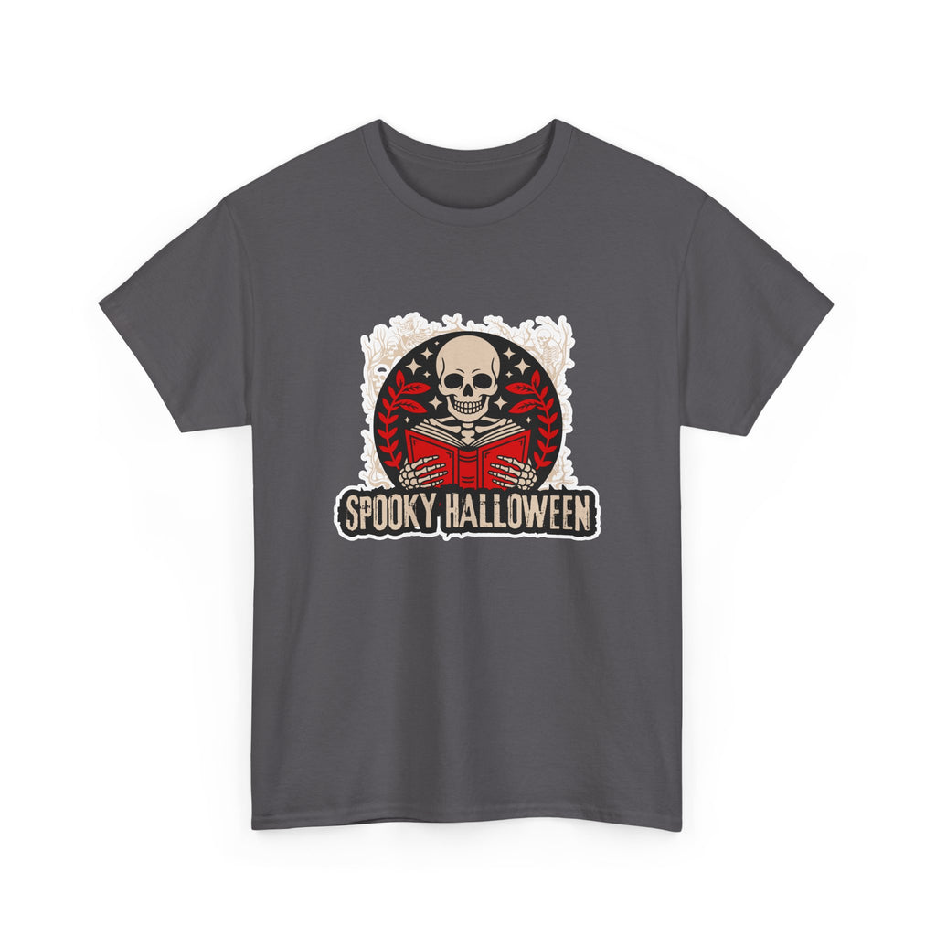 Spooky Halloween Skull Tee — Vintage Skeleton Reading Book Halloween T-Shirt