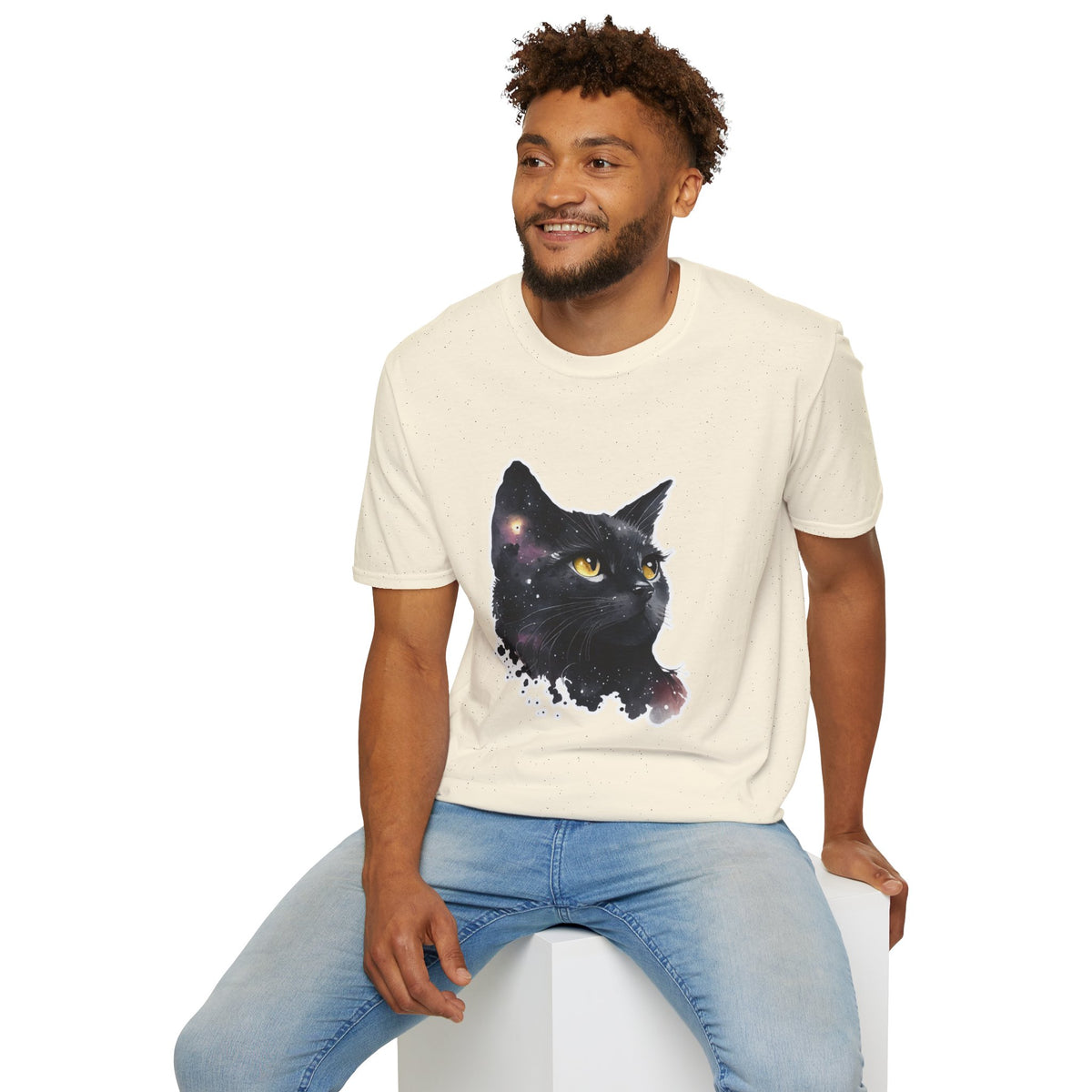 Galaxy Black Cat T-Shirt — Cosmic Cat Portrait Tee