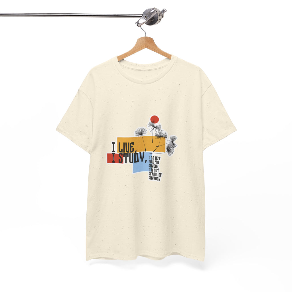 T-Shirt — I Live, I Study Graphic Tee (Minimalist Floral Collage)