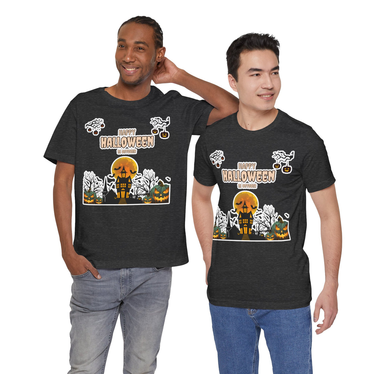 Halloween Haunted House T-Shirt — "Happy Halloween" Pumpkin Spooky Tee