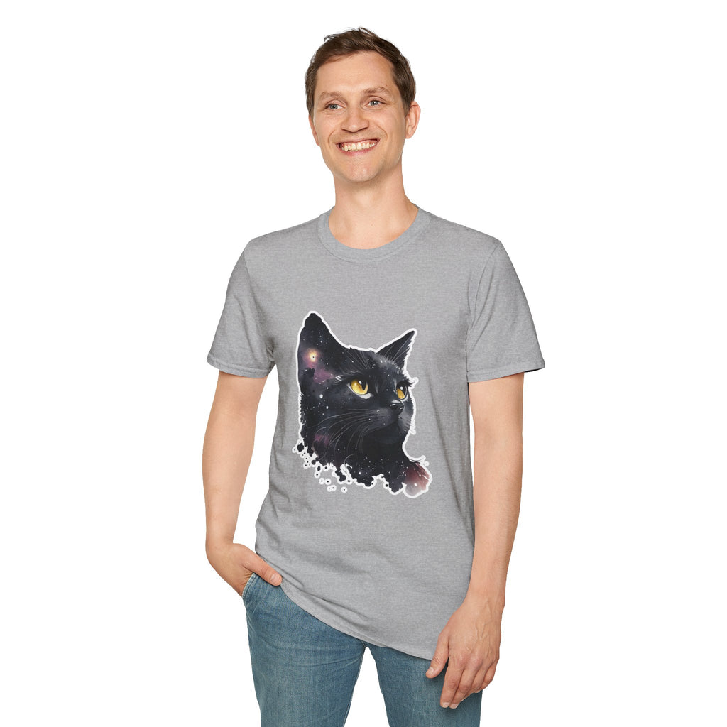Galaxy Black Cat T-Shirt — Cosmic Cat Portrait Tee