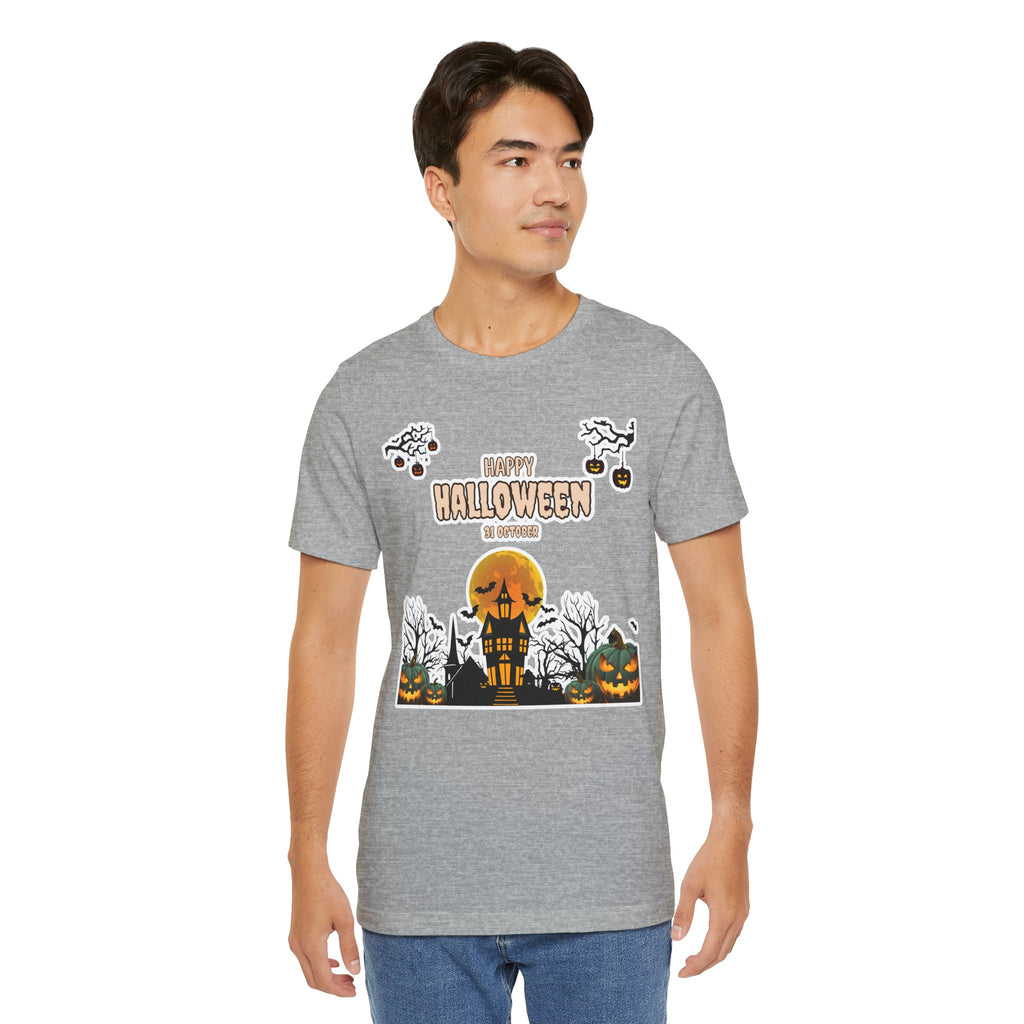 Halloween Haunted House T-Shirt — "Happy Halloween" Pumpkin Spooky Tee