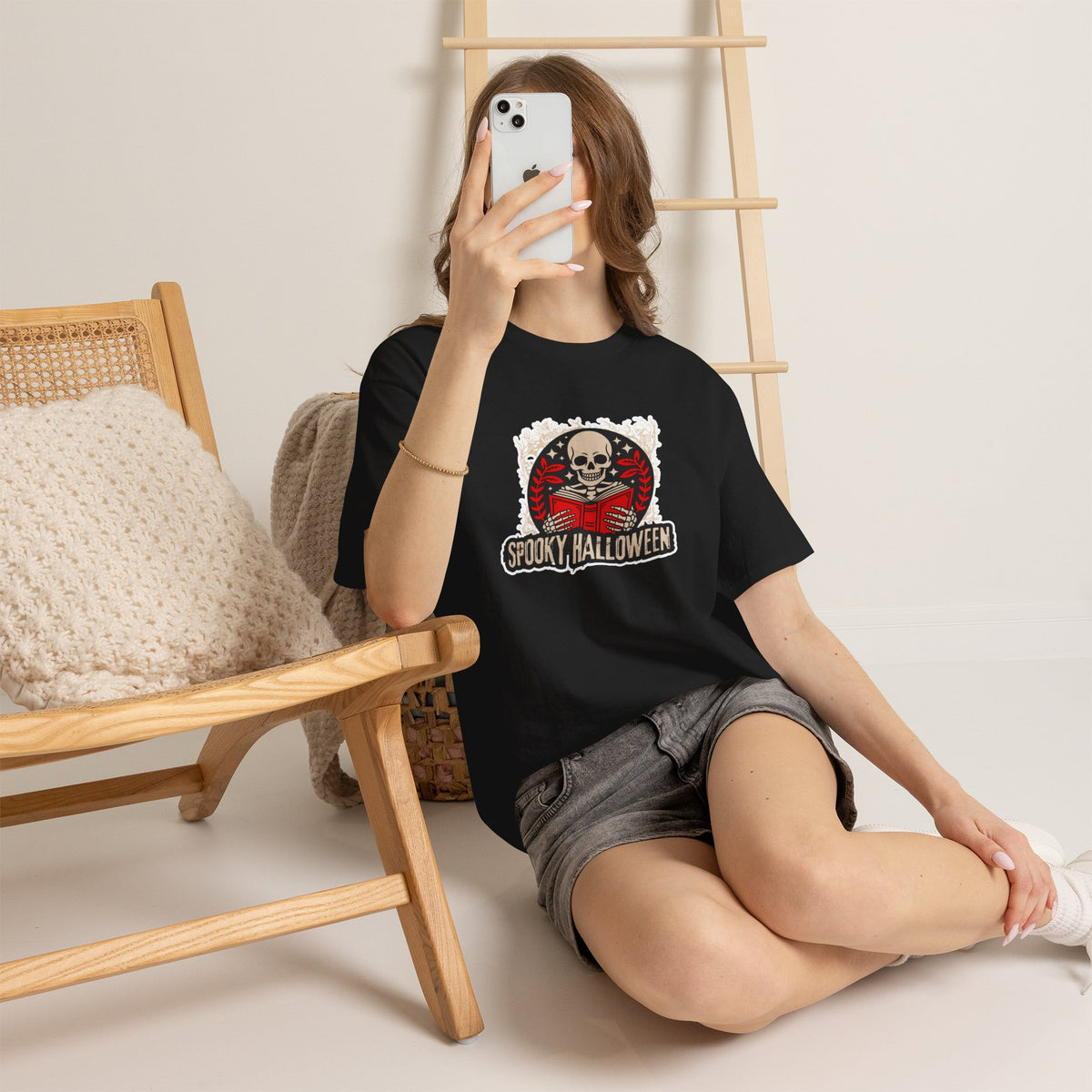 Spooky Halloween Skull Tee — Vintage Skeleton Reading Book Halloween T-Shirt