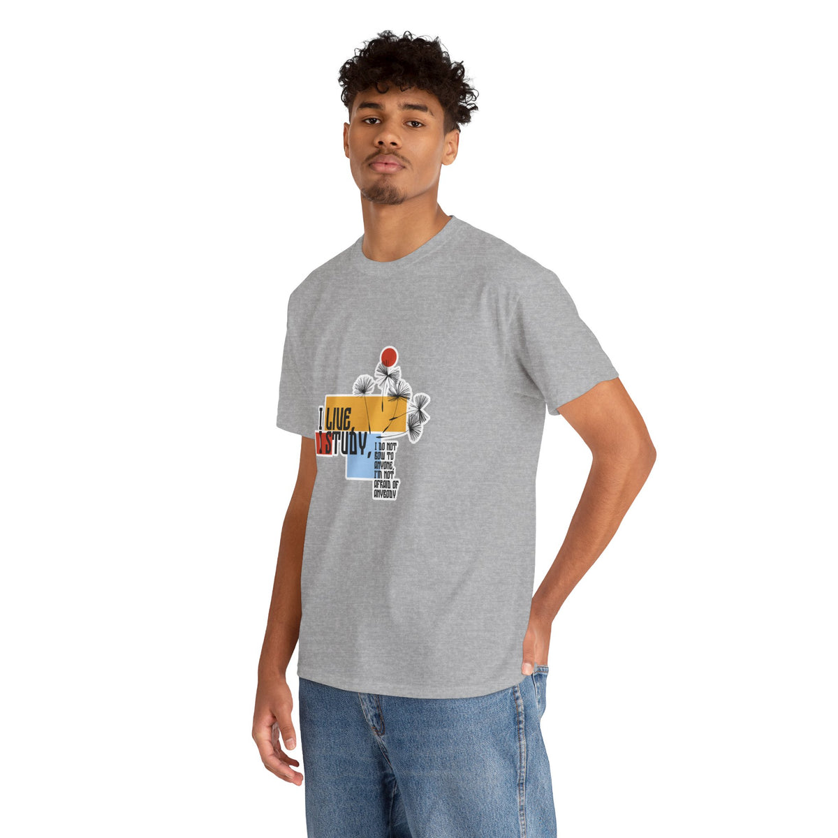 T-Shirt — I Live, I Study Graphic Tee (Minimalist Floral Collage)